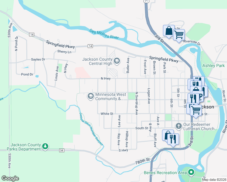 map of restaurants, bars, coffee shops, grocery stores, and more near 619 Morrison Avenue in Jackson
