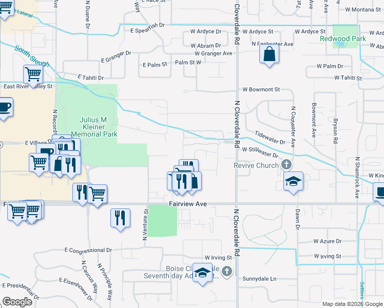 map of restaurants, bars, coffee shops, grocery stores, and more near 1978 North Highwood Avenue in Boise