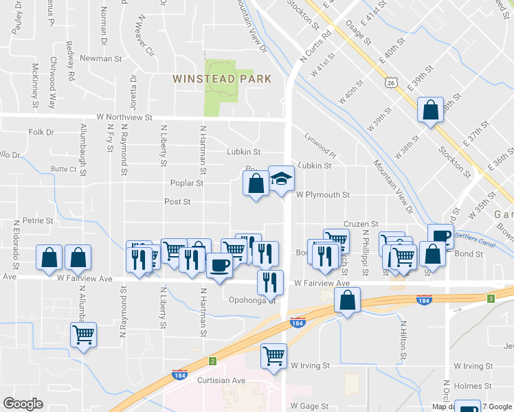 map of restaurants, bars, coffee shops, grocery stores, and more near 2015 North Curtis Road in Boise
