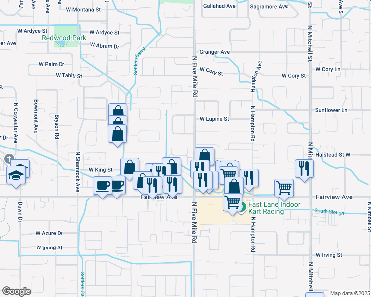 map of restaurants, bars, coffee shops, grocery stores, and more near 1961 North Five Mile Road in Boise