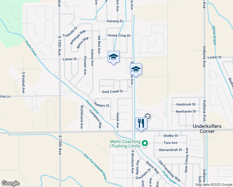 map of restaurants, bars, coffee shops, grocery stores, and more near 1106 Gold Creek Drive in Caldwell