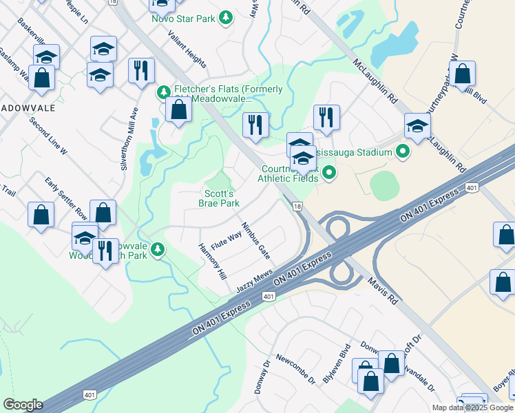map of restaurants, bars, coffee shops, grocery stores, and more near 784 Sombrero Way in Mississauga