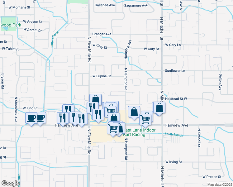 map of restaurants, bars, coffee shops, grocery stores, and more near 1951 North Hampton Road in Boise