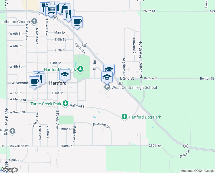 map of restaurants, bars, coffee shops, grocery stores, and more near 705 East 2nd Street in Hartford