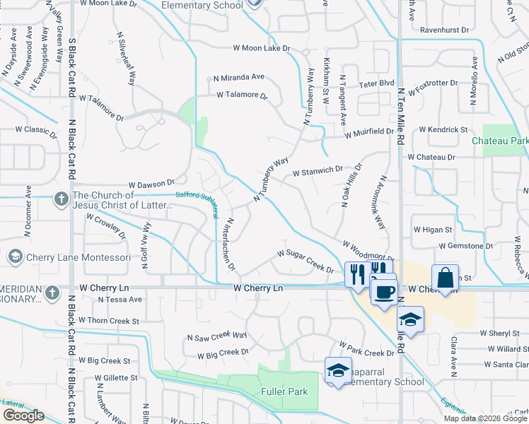 map of restaurants, bars, coffee shops, grocery stores, and more near 1960 Incline Way in Meridian
