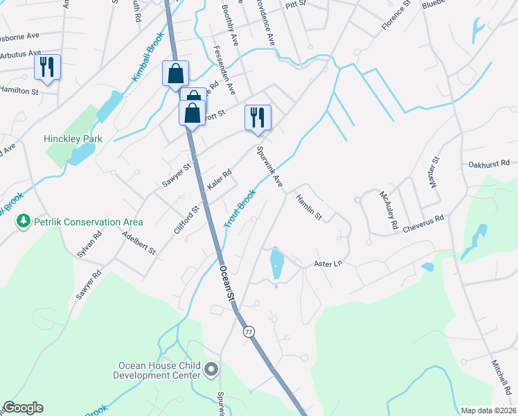 map of restaurants, bars, coffee shops, grocery stores, and more near 26 Waterhouse Road in Cape Elizabeth