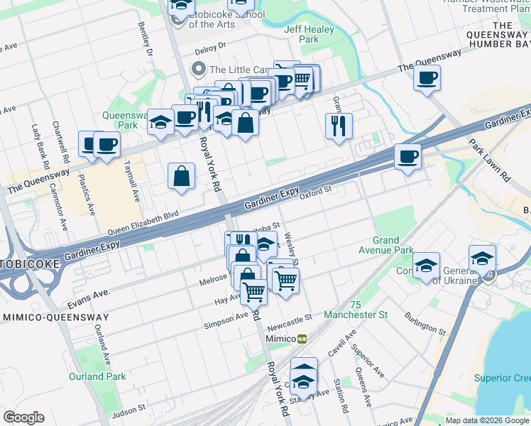 map of restaurants, bars, coffee shops, grocery stores, and more near in Toronto