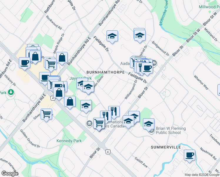 map of restaurants, bars, coffee shops, grocery stores, and more near 1589 Otterby Road in Mississauga