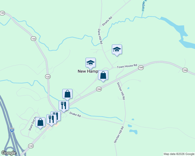 map of restaurants, bars, coffee shops, grocery stores, and more near 22 Meetinghouse Lane in New Hampton