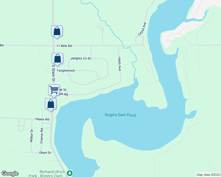 map of restaurants, bars, coffee shops, grocery stores, and more near 19456 Park Road in Big Rapids