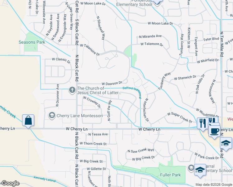 map of restaurants, bars, coffee shops, grocery stores, and more near 1967 North Peartree Avenue in Meridian