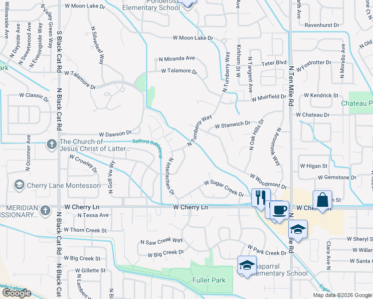 map of restaurants, bars, coffee shops, grocery stores, and more near 1960 Incline Way in Meridian