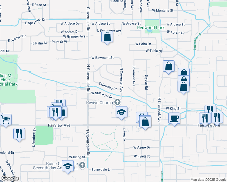 map of restaurants, bars, coffee shops, grocery stores, and more near 11911 West Tidewater Drive in Boise