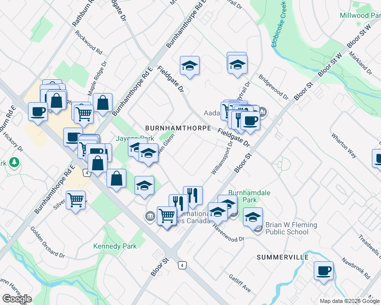 map of restaurants, bars, coffee shops, grocery stores, and more near 1589 Otterby Road in Mississauga