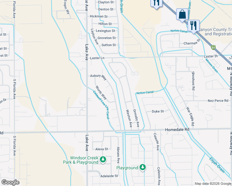 map of restaurants, bars, coffee shops, grocery stores, and more near 5221 Asbury Way in Caldwell