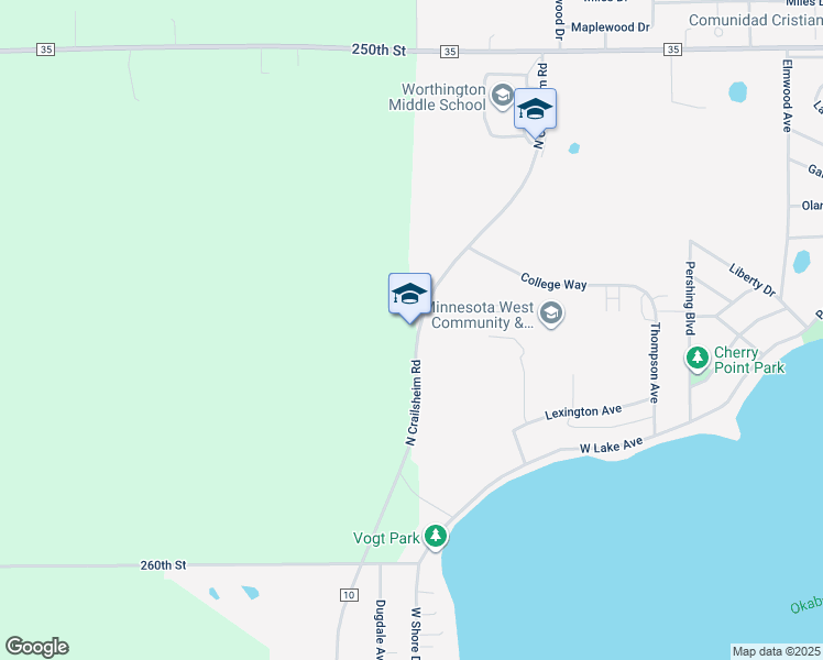 map of restaurants, bars, coffee shops, grocery stores, and more near 825 North Crailsheim Road in Worthington