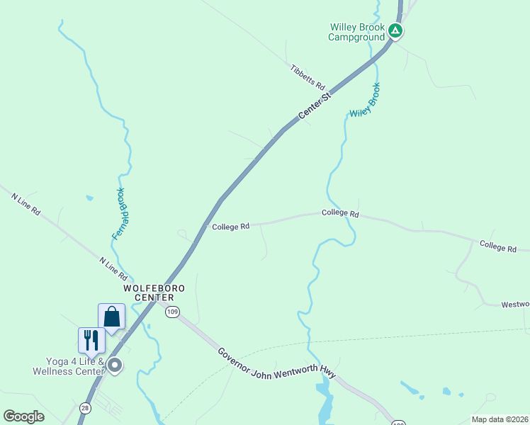 map of restaurants, bars, coffee shops, grocery stores, and more near 42 College Road in Wolfeboro