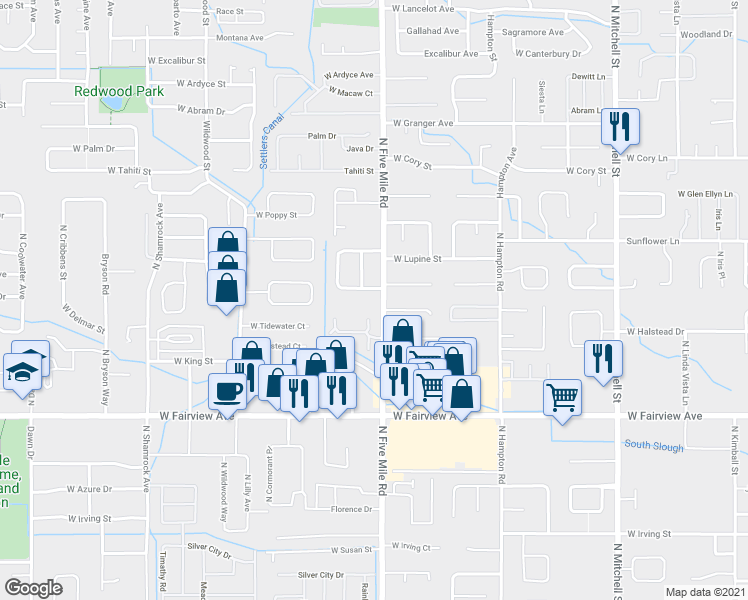 map of restaurants, bars, coffee shops, grocery stores, and more near 1961 North Five Mile Road in Boise