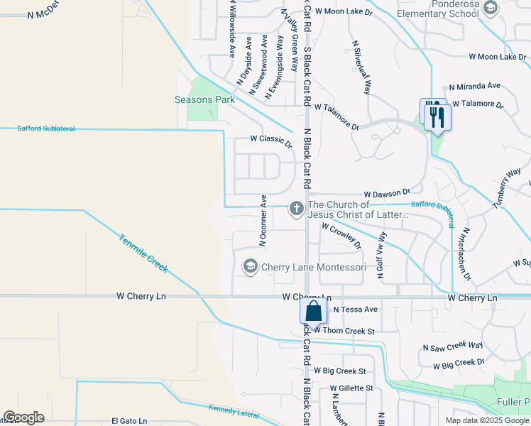 map of restaurants, bars, coffee shops, grocery stores, and more near 1984 North Oconner Avenue in Meridian