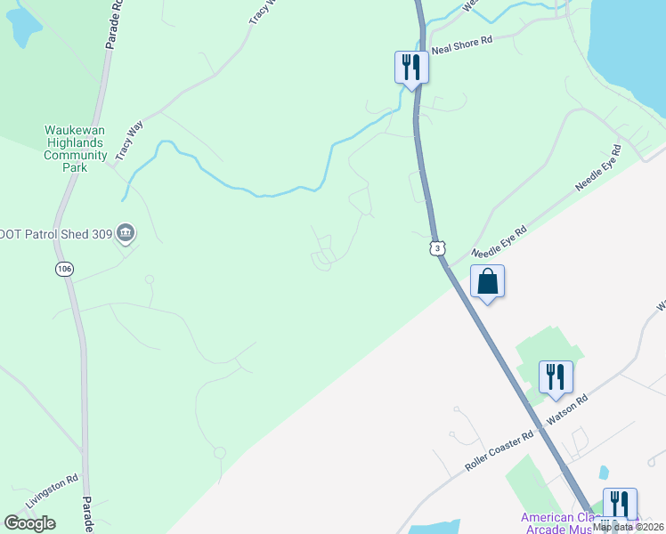 map of restaurants, bars, coffee shops, grocery stores, and more near 44 Granite Ridge in Meredith