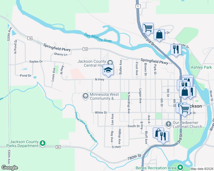 map of restaurants, bars, coffee shops, grocery stores, and more near 619 Morrison Avenue in Jackson