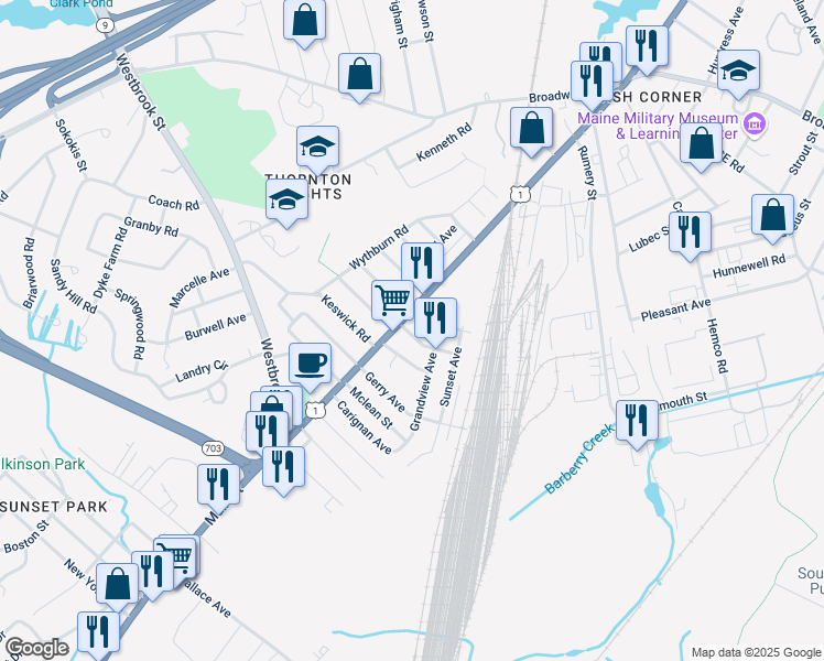 map of restaurants, bars, coffee shops, grocery stores, and more near 5 Tremont Street in South Portland