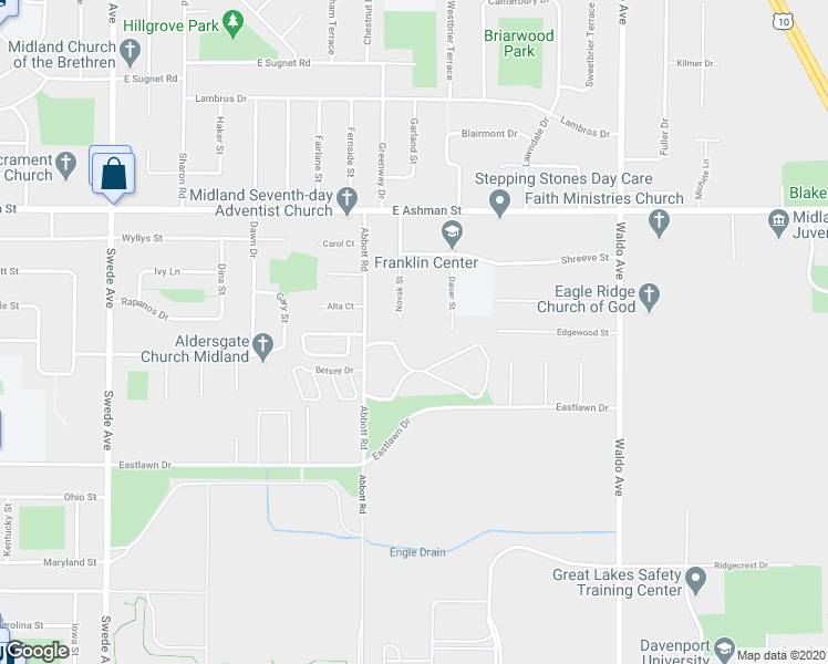 map of restaurants, bars, coffee shops, grocery stores, and more near 2704 Novak Street in Midland