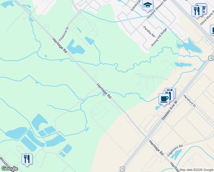 map of restaurants, bars, coffee shops, grocery stores, and more near 8273 Heritage Road in Brampton