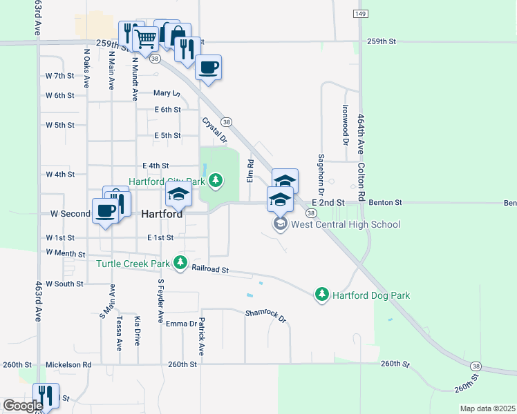 map of restaurants, bars, coffee shops, grocery stores, and more near 705 East 2nd Street in Hartford