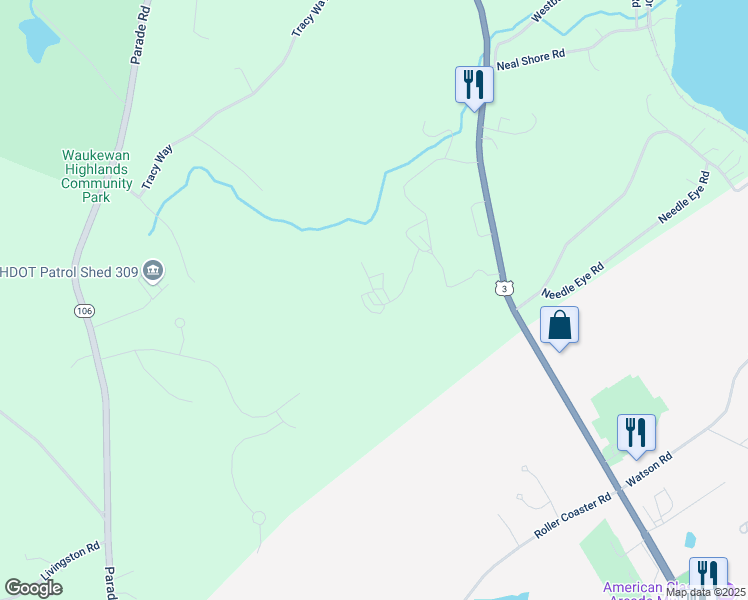 map of restaurants, bars, coffee shops, grocery stores, and more near 44 Granite Ridge in Meredith