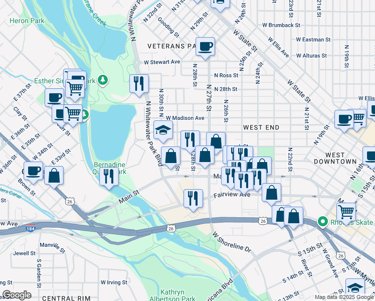 map of restaurants, bars, coffee shops, grocery stores, and more near in Boise