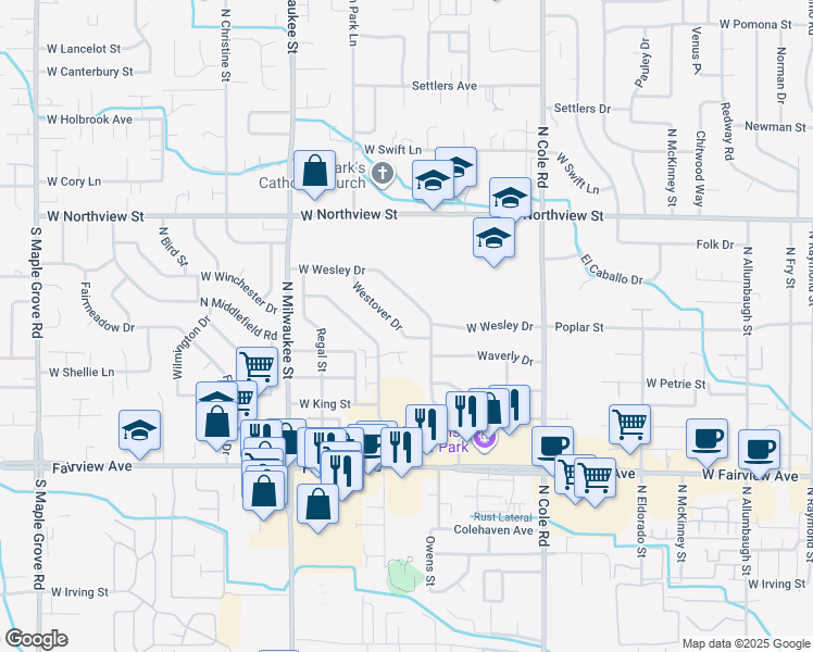 map of restaurants, bars, coffee shops, grocery stores, and more near 7876 West Holt Court in Boise