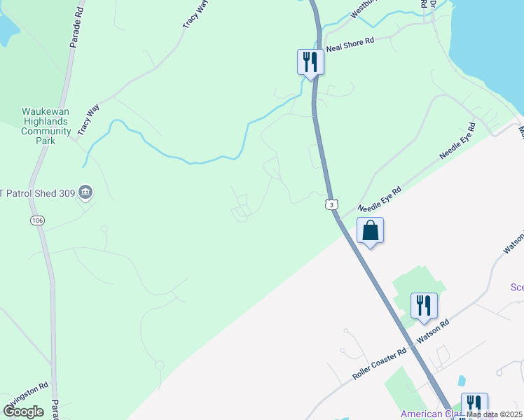 map of restaurants, bars, coffee shops, grocery stores, and more near 44 Granite Ridge in Meredith