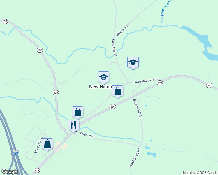 map of restaurants, bars, coffee shops, grocery stores, and more near 22 Meetinghouse Lane in New Hampton