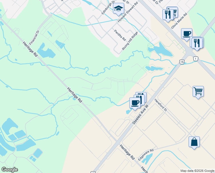 map of restaurants, bars, coffee shops, grocery stores, and more near 14 Boundary Creek Path in Brampton