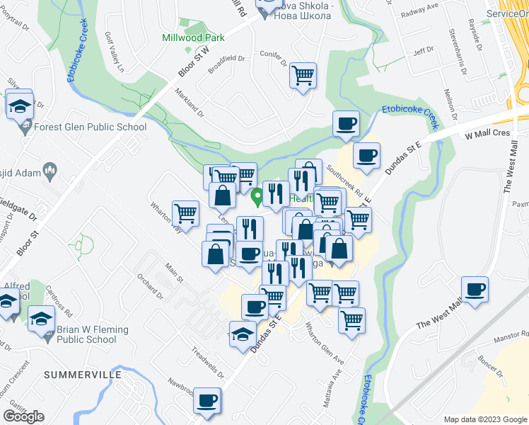 map of restaurants, bars, coffee shops, grocery stores, and more near 3099 Universal Drive in Mississauga