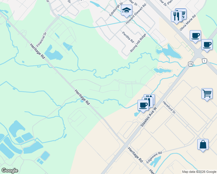 map of restaurants, bars, coffee shops, grocery stores, and more near 18 Brasstown Valley Trail in Brampton