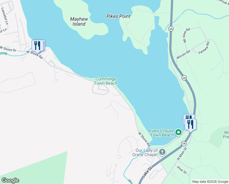 map of restaurants, bars, coffee shops, grocery stores, and more near 133 West Shore Road in Bristol