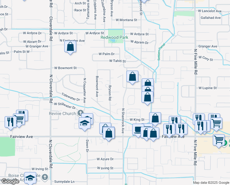 map of restaurants, bars, coffee shops, grocery stores, and more near 11401 West Bluecanyon Street in Boise