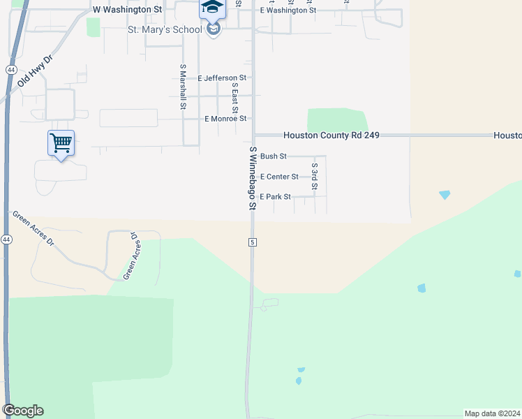 map of restaurants, bars, coffee shops, grocery stores, and more near 608 East Park Street in Caledonia