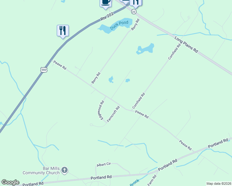 map of restaurants, bars, coffee shops, grocery stores, and more near 94 Pease Road in Buxton