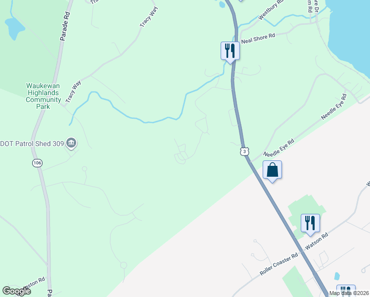 map of restaurants, bars, coffee shops, grocery stores, and more near 43 Granite Ridge in Meredith
