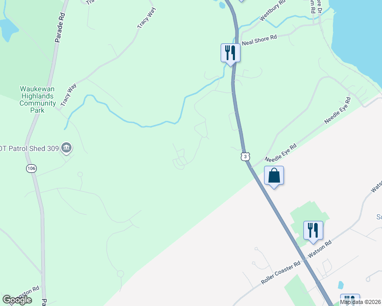 map of restaurants, bars, coffee shops, grocery stores, and more near 43 Granite Rdg in Meredith