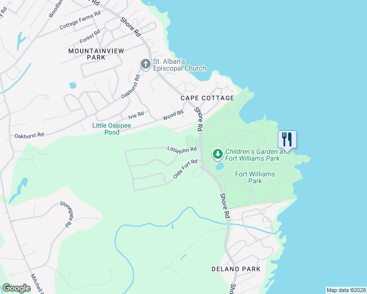 map of restaurants, bars, coffee shops, grocery stores, and more near 7 Littlejohn Road in Cape Elizabeth