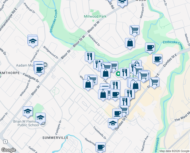 map of restaurants, bars, coffee shops, grocery stores, and more near 3211 Lenworth Drive in Mississauga