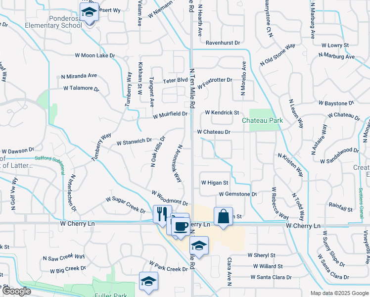 map of restaurants, bars, coffee shops, grocery stores, and more near 3238 West Birdie Street in Meridian