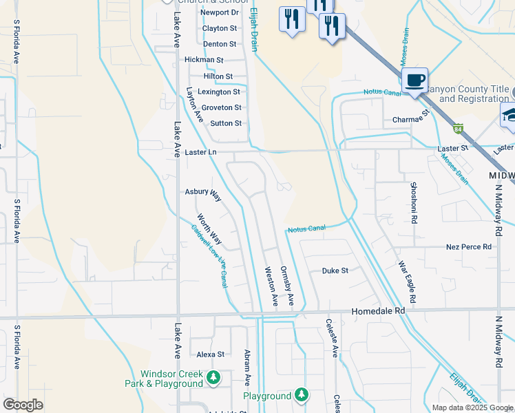 map of restaurants, bars, coffee shops, grocery stores, and more near 5107 Weston Avenue in Caldwell