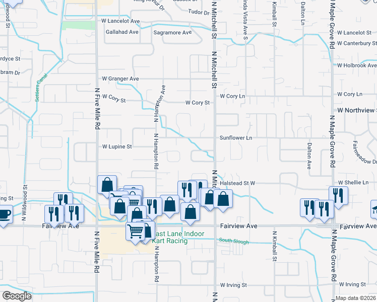 map of restaurants, bars, coffee shops, grocery stores, and more near 10023 Sunflower Lane in Boise
