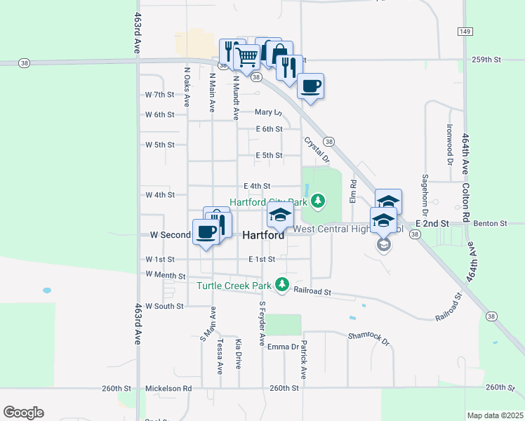 map of restaurants, bars, coffee shops, grocery stores, and more near 300 East 3rd Street in Hartford