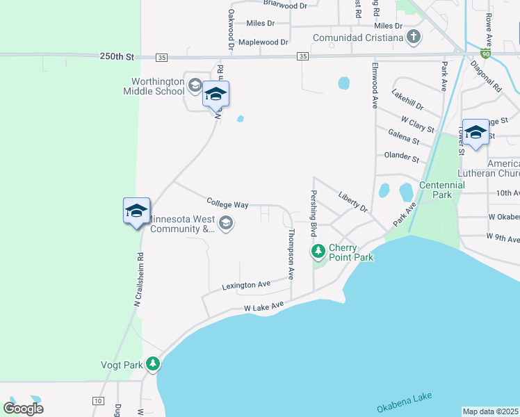 map of restaurants, bars, coffee shops, grocery stores, and more near 1209 College Way in Worthington